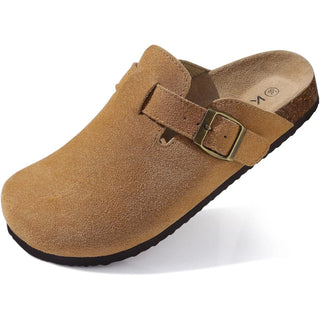 suède clog bruin met kurken voetbed voor heren en dames