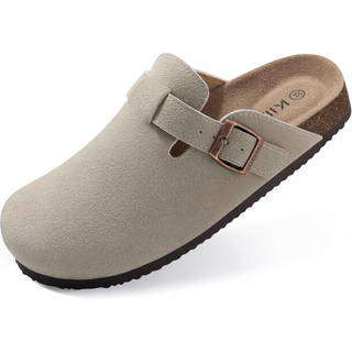 suède clog grijs met kurken voetbed voor heren en dames