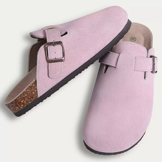 suède roze clog voor dames